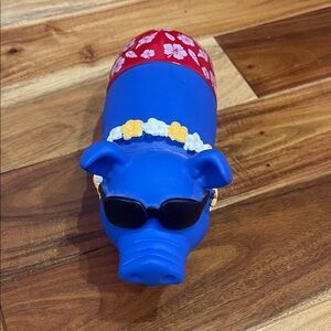 Blue Piggy with Sunglasses and Floral Design